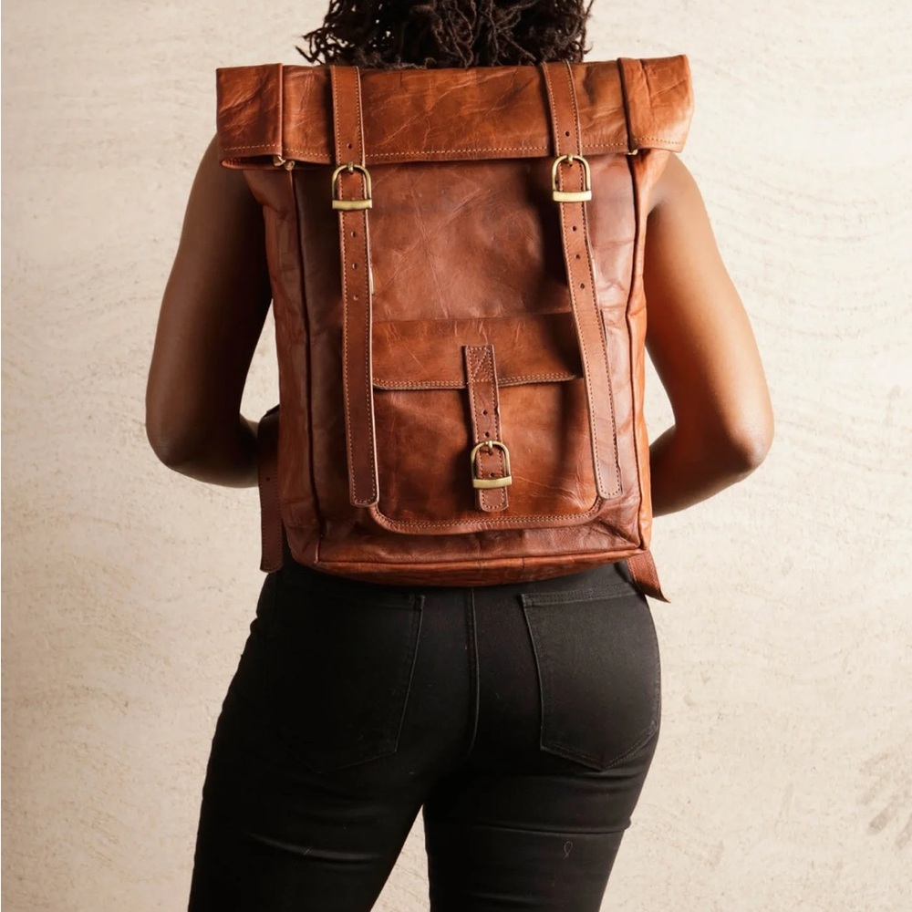 Handmade Moroccan Genuine Organic Leather Rolltop Backpack